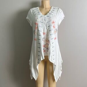 Feminine Sundance Tunic Top Womens Large Embroidered Sharkbite Hem Boho Classic